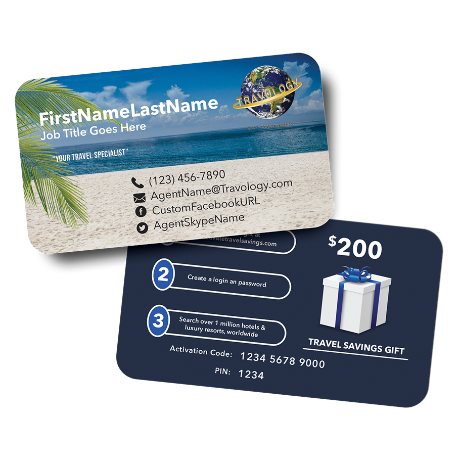 Travel Gift Cards - $200 Per Card Value - Standard Business Card Stock - Starting at 500 Cards