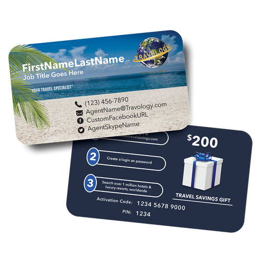 Travel Gift Cards - $200 Per Card Value - Standard Business Card Stock - Starting at 500 Cards
