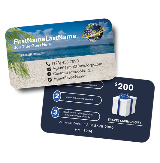 Travel Gift Cards - $200 Per Card Value - Heavy Plastic Cards - Starting at 500 Cards
